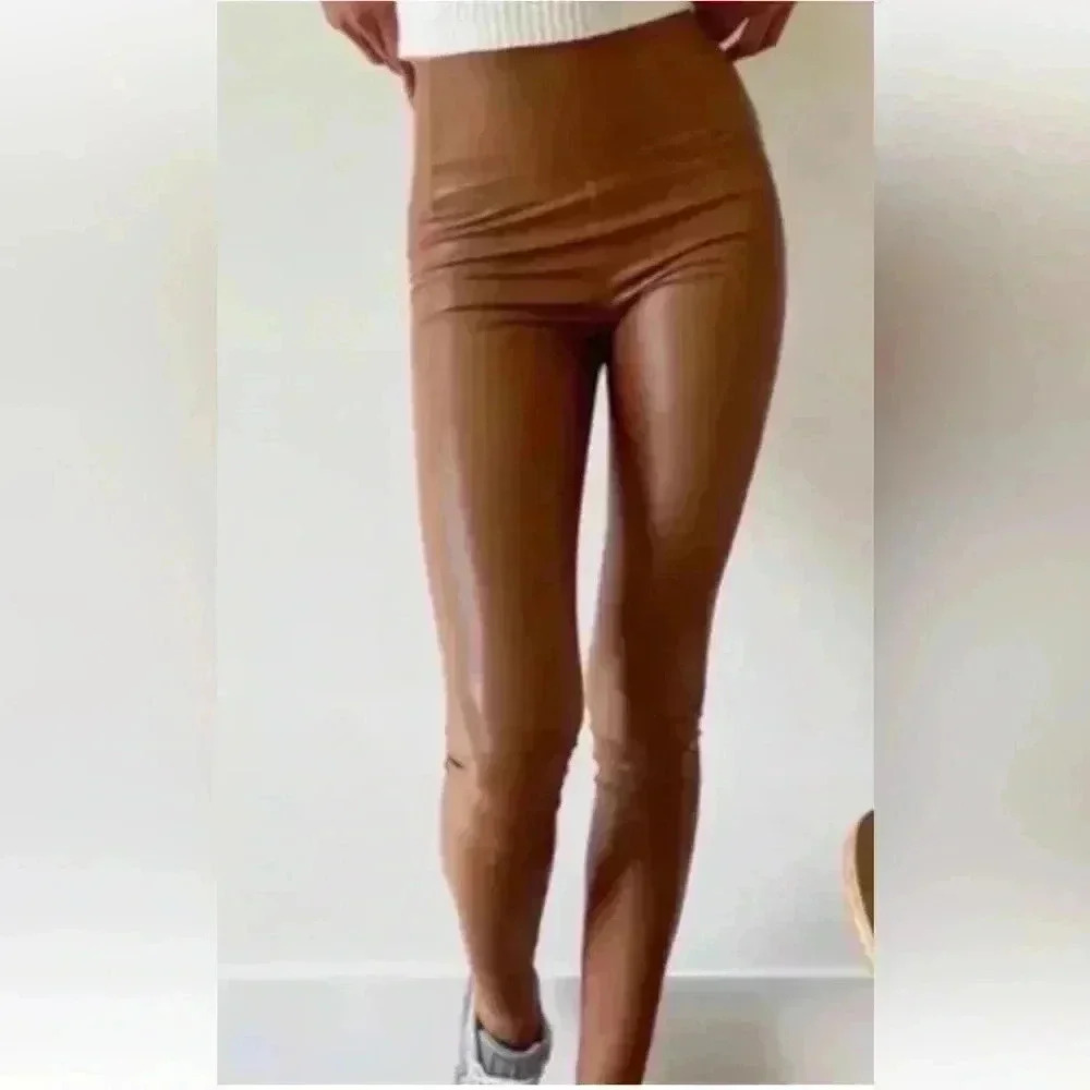 Wilfred Free Sz M Daria Rustical Brown Faux Leather Ankle Leggings Aritzia New